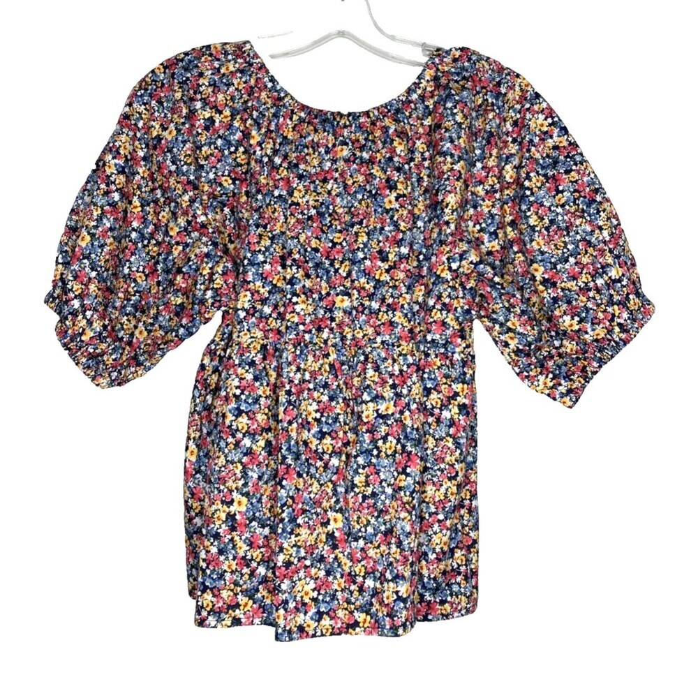Old Navy Top‎ Women Small Floral Pattern Balloon Sleeve Elastic Arm Chest NWT